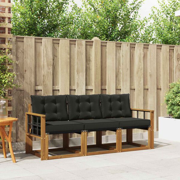 vidaXL Utomhussoffset med kudde 3 pcs Naturlig och svart