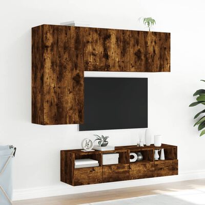 vidaXL Väggmonterade TV-enheter 4 delar rökfärgad ek konstruerat trä