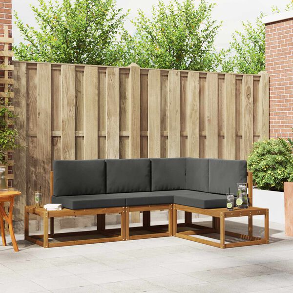 vidaXL Utomhussoffset med kudde 4 Stycke Naturlig och Antracit