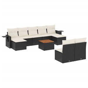 vidaXL Loungegrupp 10 delar med svarta dynor konstrotting