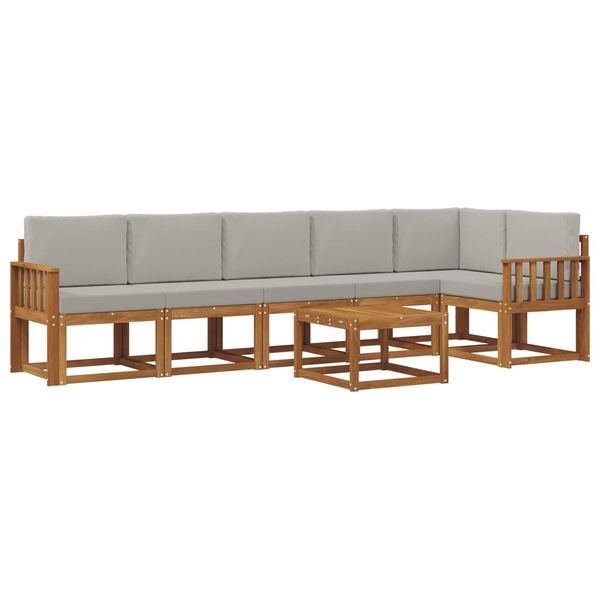 vidaXL Utomhussoffset med kudde 7 pcs Naturlig och Ljus Gr&aring;