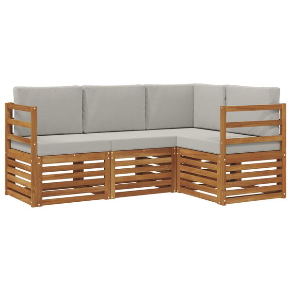 vidaXL Soffgrupper 4 pcs Naturlig och Ljus Gr&aring; Massivt Akaciatr&auml;