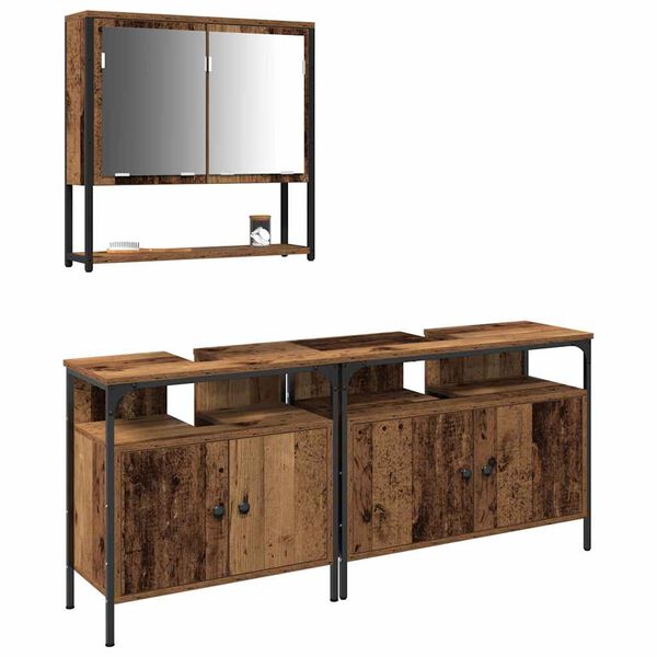 vidaXL Badrumsm&ouml;belset med hylla med d&ouml;rr 3 pcs Brun Konstruerat tr&auml;