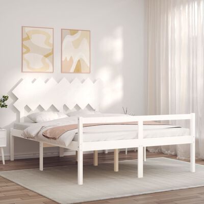 vidaXL Sängram med sänggavel vit 140x190 cm massivt trä