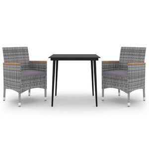 vidaXL Matgrupp f&ouml;r tr&auml;dg&aring;rden med dynor 3 delar konstrotting och glas