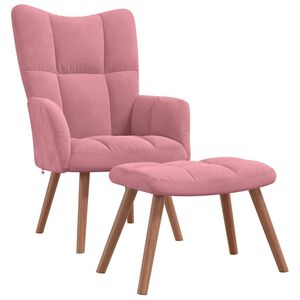 vidaXL Vilstol med fotpall rosa sammet