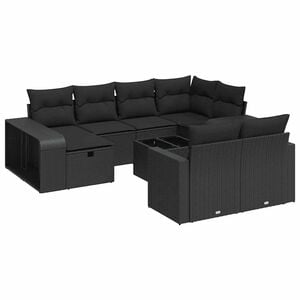 vidaXL Loungegrupp f&ouml;r tr&auml;dg&aring;rden m. dynor 11 delar konstrotting svart