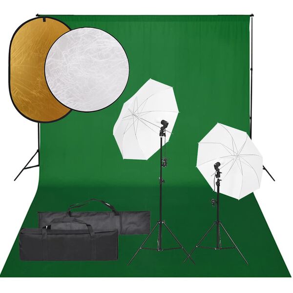 vidaXL Fotostudio med lampor, bakgrund och reflexsk&auml;rm