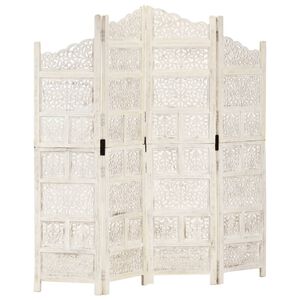 vidaXL Rumsavdelare 4 paneler handsnidad vit 160x165 cm mangotr&auml;
