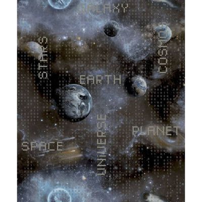 Good Vibes Tapet Galaxy Planets and Text blå och svart