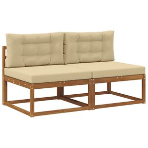 vidaXL Utomhus Mellansoffa med kudde 2 Stycke Naturf&auml;rg