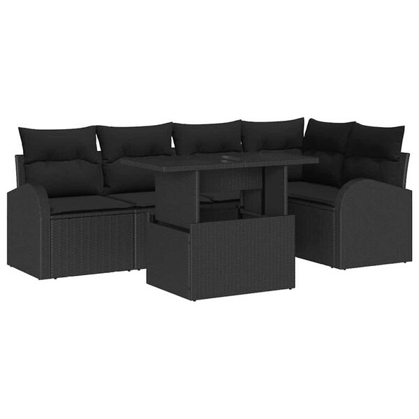 vidaXL Tr&auml;dg&aring;rdsoffset med kudde med lagring 6 pcs Svart Poly rattan