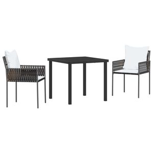 vidaXL Trädgårdsmöbelset 3 pcs Svart Poly rattan