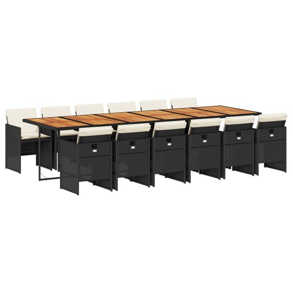 vidaXL Matgrupp f&ouml;r tr&auml;dg&aring;rden med dynor 13 delar svart konstrotting