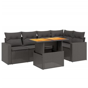 vidaXL Loungegrupp med dynor 6 delar svart konstrotting