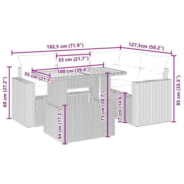 vidaXL Soffgrupp f&ouml;r tr&auml;dg&aring;rden med dynor 5 delar beige konstrotting