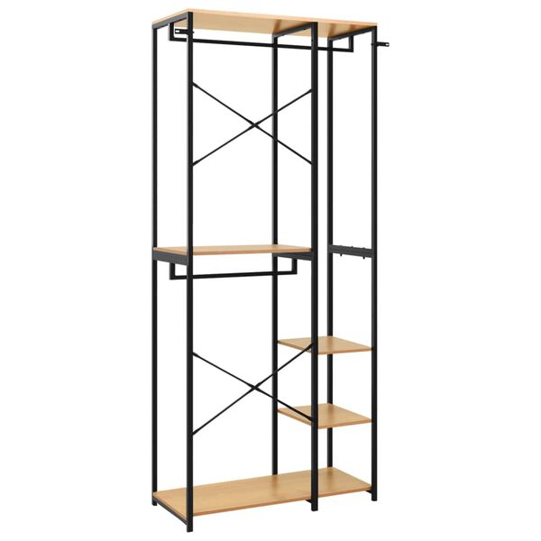 vidaXL Garderob svart och ek 90x40x213 cm metall och spånskiva