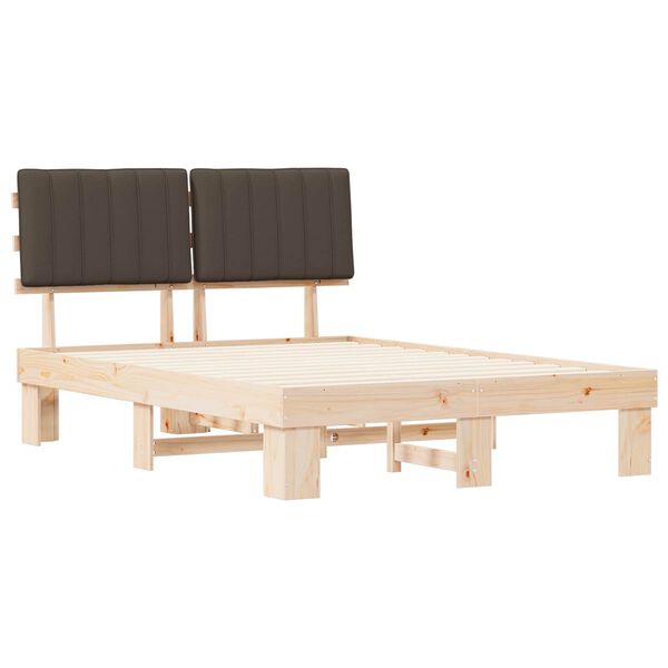 vidaXL S&auml;ngram med Kl&auml;dd Huvudgavel Taupe 135 x 190 cm Massiv furu