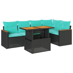 vidaXL Loungegrupp med dynor 6 delar svart konstrotting