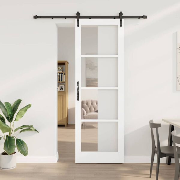 vidaXL Skjutd&ouml;rr Vit 78 x 232 cm Massivt talltr&auml; och glas