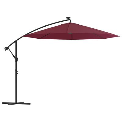 vidaXL Frihängande parasoll med LED och stålstång vinröd