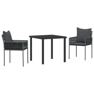 vidaXL Tr&auml;dg&aring;rdsm&ouml;belset 3 pcs Svart och Gr&aring; PE Rattan