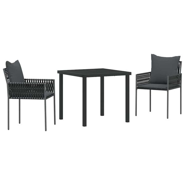 vidaXL Tr&auml;dg&aring;rdsm&ouml;belset 3 pcs Svart och Gr&aring; PE Rattan