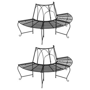 vidaXL Halvrund tr&auml;db&auml;nk 2 st &Oslash;159 cm svart st&aring;l