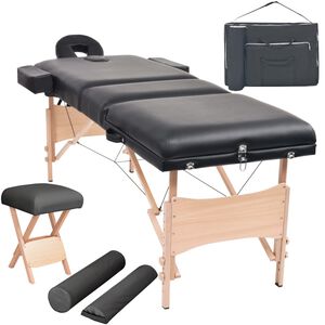 vidaXL Hopf&auml;llbar massageb&auml;nk 3 sektioner och pall 10 cm tjock svart