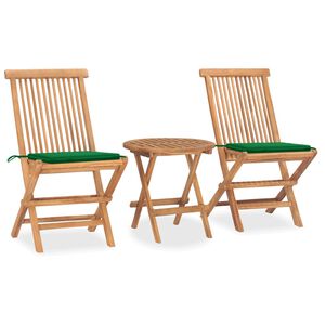 vidaXL Hopf&auml;llbar matgrupp med dyna f&ouml;r tr&auml;dg&aring;rden 3 delar massiv teak