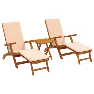 vidaXL Reclining och F&auml;llbar Solstol 3 pcs Beige Massivt Akaciatr&auml;