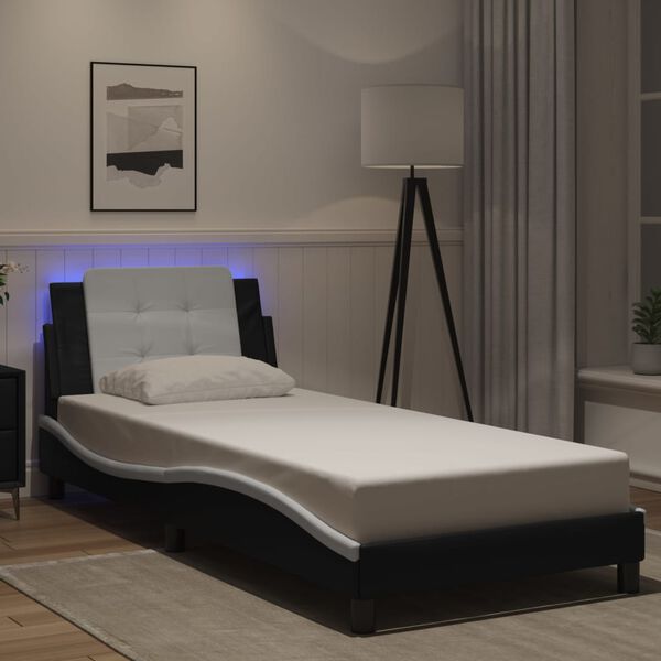 vidaXL Bed Frame with LED without Mattress "Zadar" Black and White 100x200 cm