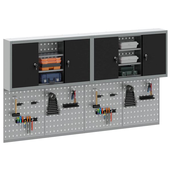 vidaXL Verktygssk&aring;psset med hylla 6 pcs Svart Pulverlackerat st&aring;l