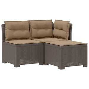 vidaXL 3-sits tr&auml;dg&aring;rdsoffa med kuddar Rattan-look 3-sits PP Ljusgr&aring;