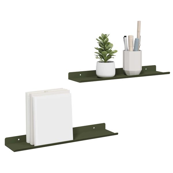 vidaXL Flytande hylla 2 pcs Olivgr&ouml;n 40 x 8,5 x 2,5 cm St&aring;l