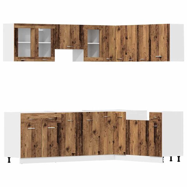 vidaXL K&ouml;kssk&aring;p set 11 delar Lyon &aring;ldrat tr&auml; konstruerat tr&auml;