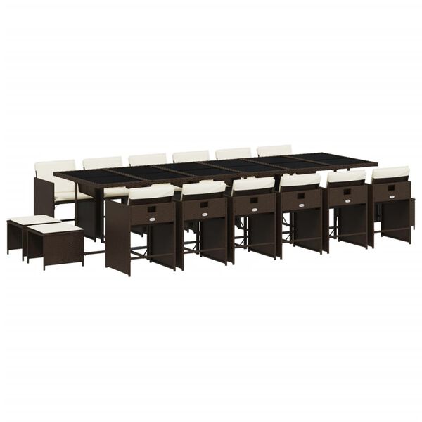 vidaXL Matgrupp f&ouml;r tr&auml;dg&aring;rden med dynor 17 delar brun konstrotting