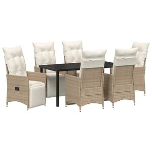 vidaXL Trädgårdsmöbelset med kudde 7 pcs Beige Poly rattan