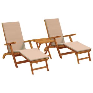vidaXL Reclining och F&auml;llbar Solstol 3 st Massivt Akaciatr&auml; Taupe