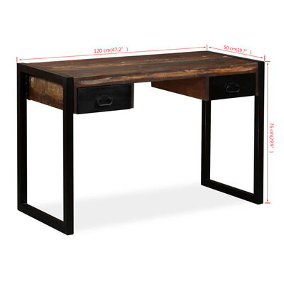 vidaXL Skrivbord med 2 lådor massivt återvunnet trä 120x50x76 cm