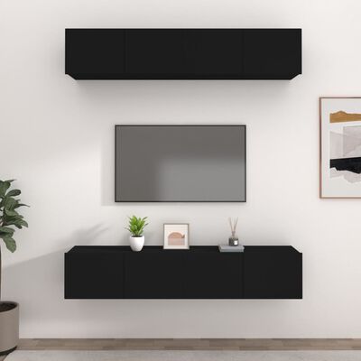 vidaXL TV-skåp 4 delar svart 80x30x30 cm konstruerat trä