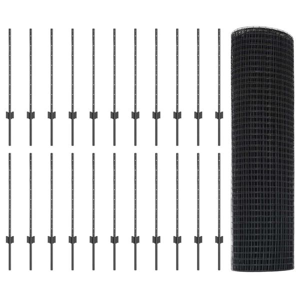 vidaXL St&auml;ngsel med stolpe Gr&aring; 0,8 x 50 m St&aring;l och PVC