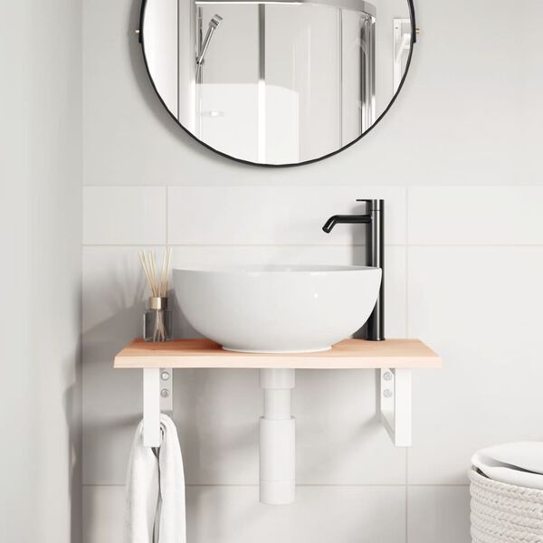 vidaXL V&auml;ggmonterad handfatshylla st&aring;l och massiv ek