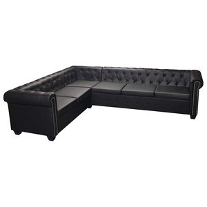 vidaXL Chesterfield H&ouml;rnsoffa 6-sits Svart Konstl&auml;der