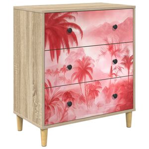 vidaXL Kommode AACHEN Rosa palmtr&auml;dtryck 66 x 36,5 x 75 cm Sonoma-ek