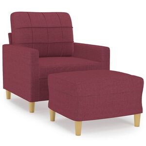 vidaXL F&aring;t&ouml;lj med fotpall vinr&ouml;d 60 cm tyg