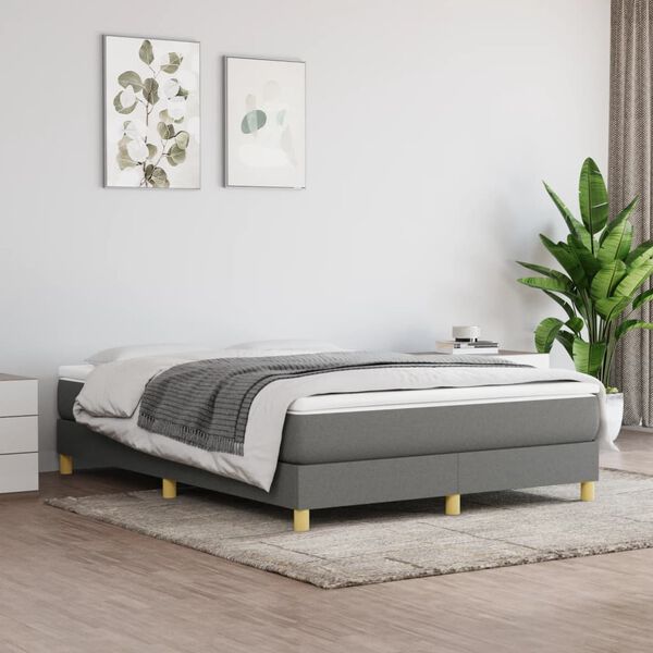 vidaXL Boxspring-s&auml;ngram m&ouml;rkgr&aring; 140x190 cm tyg