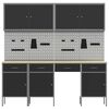 vidaXL Arbetsbänk med låda med lås 10 pcs Svart 200 x 55 x 200 cm Stål