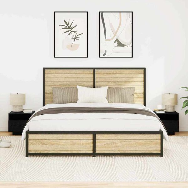 vidaXL Nattduksbord 2 pcs Svart Ek 40 x 39 x 37 cm Konstruerat tr&auml;