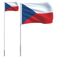vidaXL Tjeckiens flagga och flaggstång 5,55 m aluminium